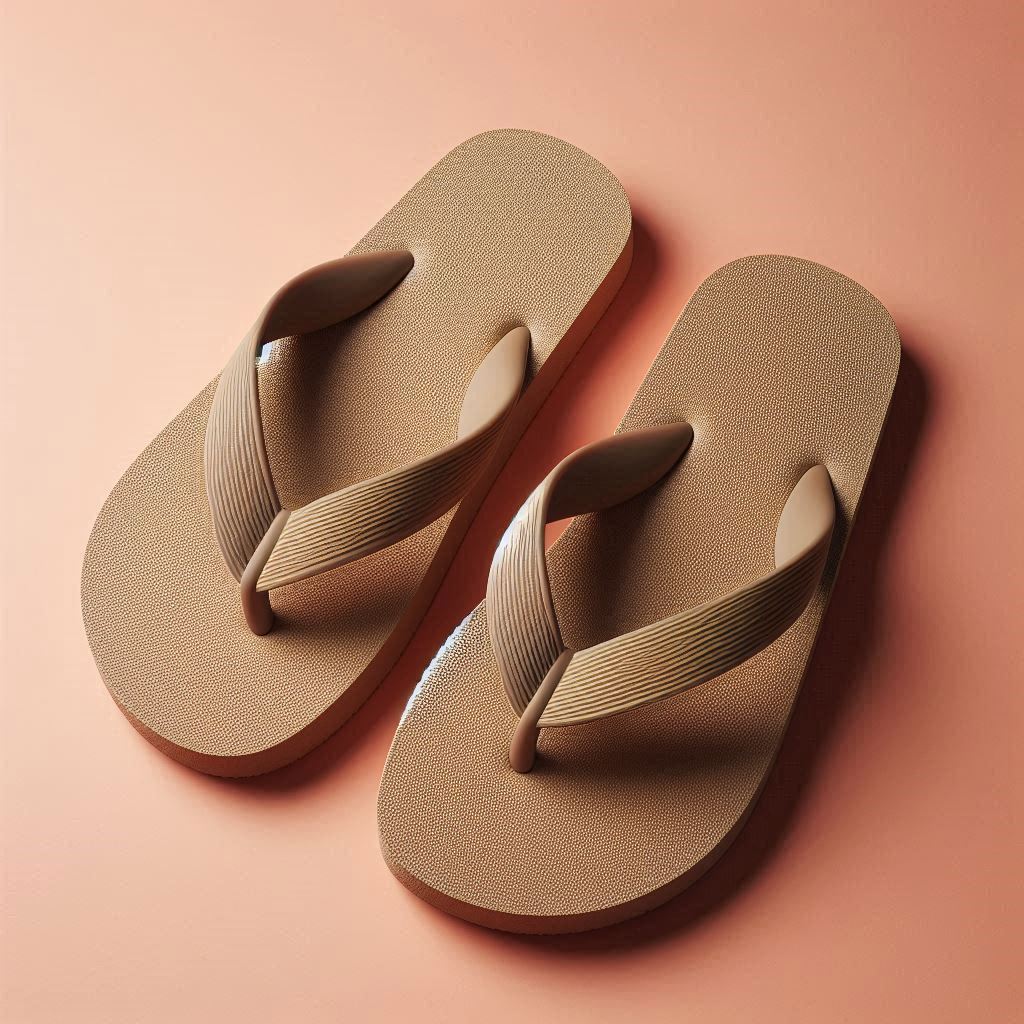 A pair of simple, plain brown flip flop slippers.