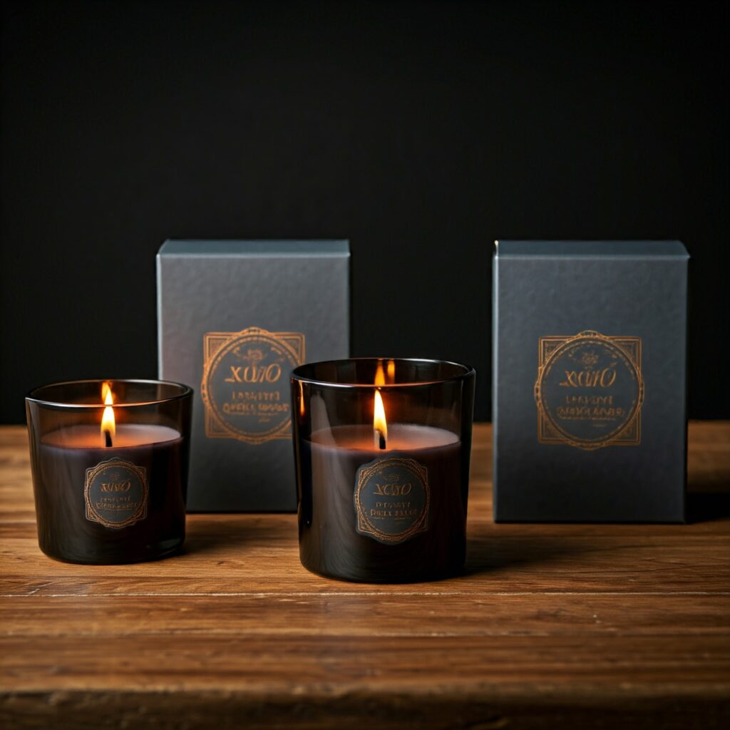 Custom candle boxes with logo for branding and packaging.